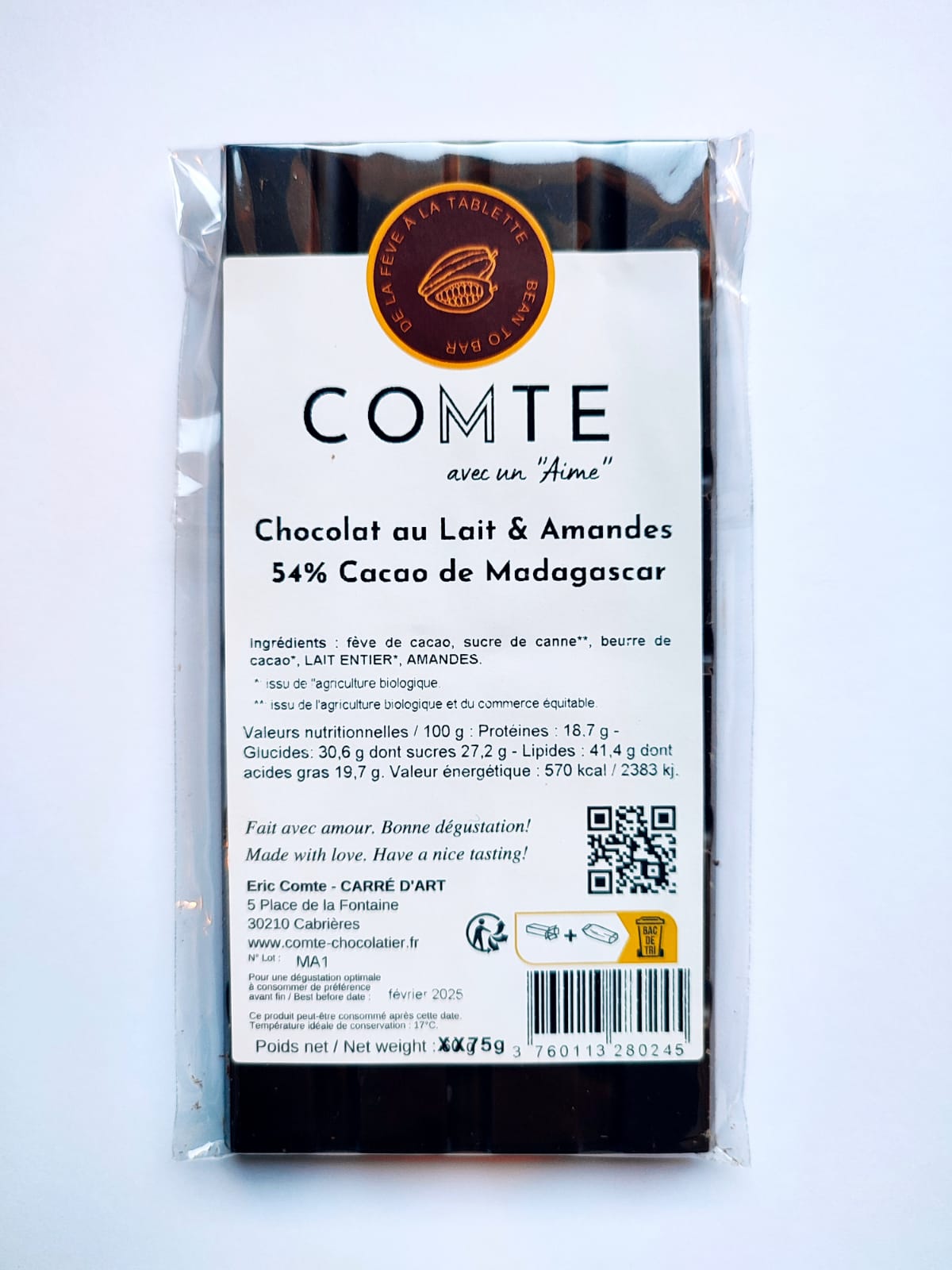 Chocolat COMTE LAIT AMANDES